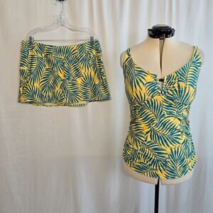 Sunsets 2 Piece Swim Set Tankini Top 38DD & Skort Bottom XL Yellow & Blue Tropic